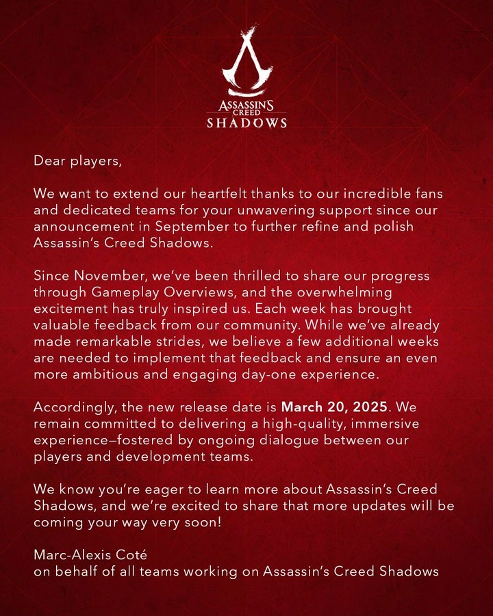 new Assassin’s Creed Shadows release time