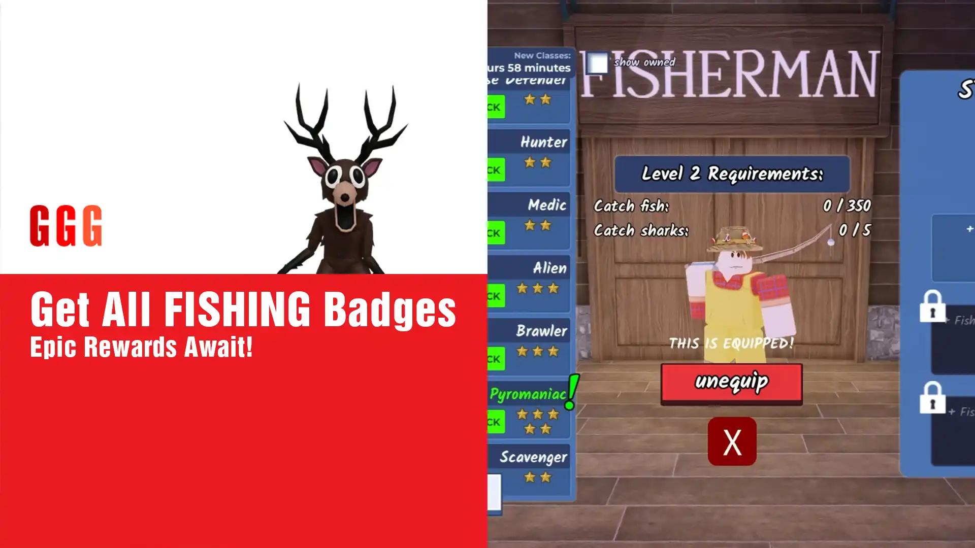 6 Get FISHING Badges in 99 Nights in the Forest