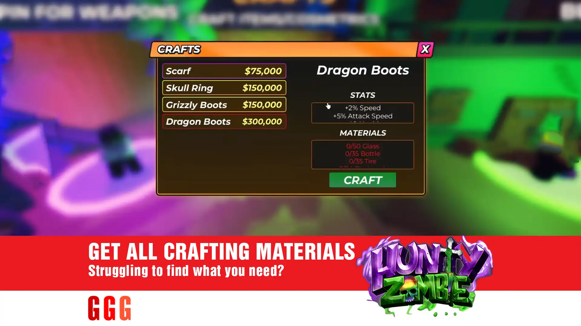 3 GET ALL CRAFTING MATERIALS in HUNTY ZOMBIE