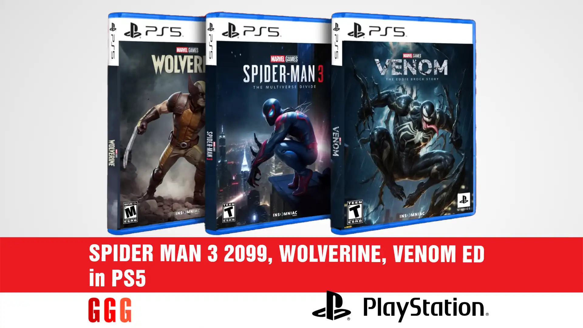 4 SPIDER MAN 3 2099, WOLVERINE, VENOM ED in PS5